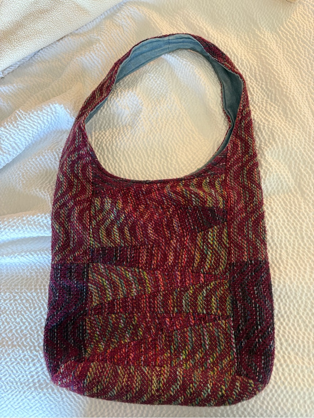 Boho Woven Patchwork Hobo Bag Multicolor Textile Shoulder Purse Artisan Hippie